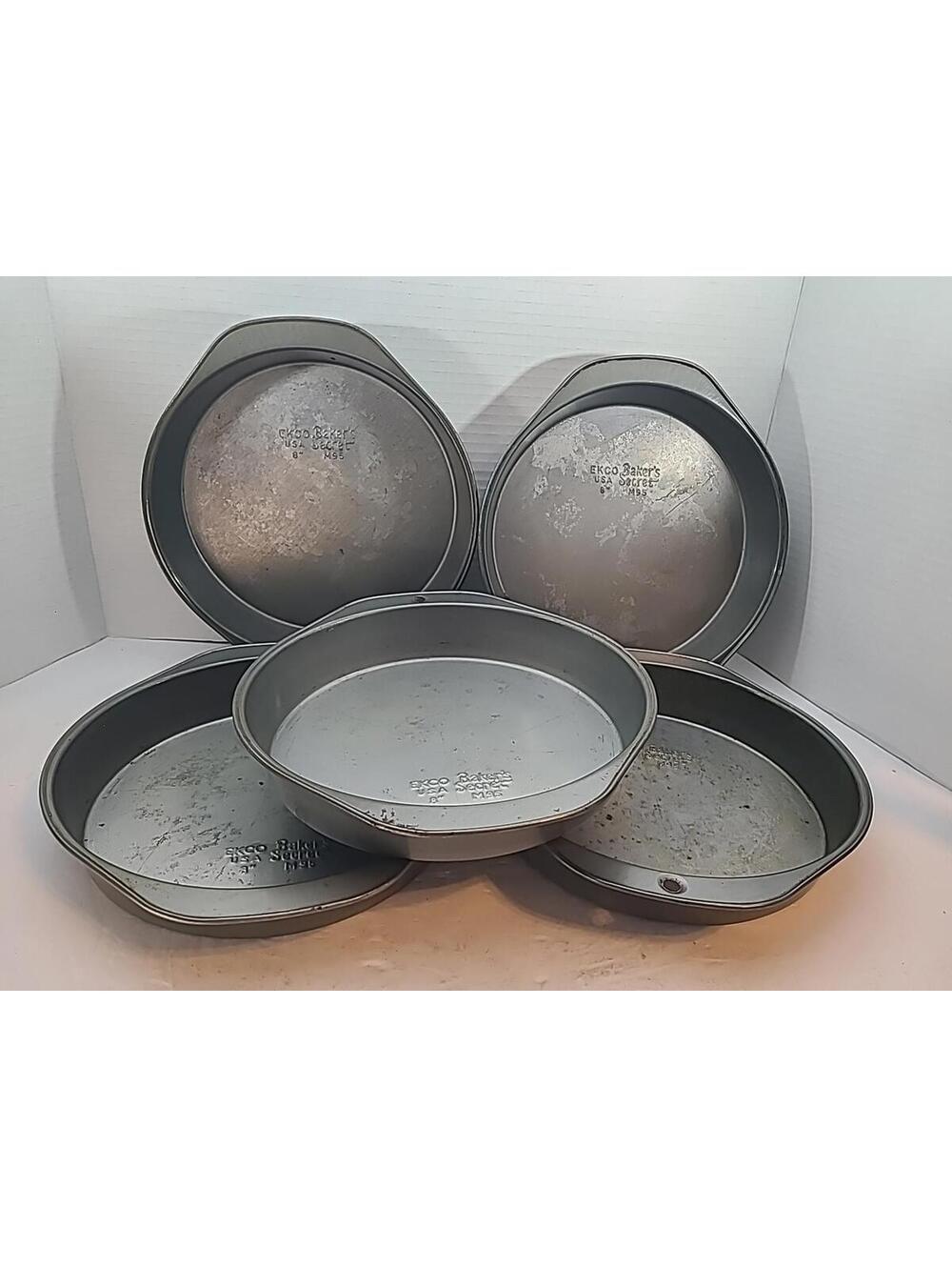 Ekco Bakers Secret Vintage Lot Of 5 USA 8" M95 Cake Cornbread Pans With Handles